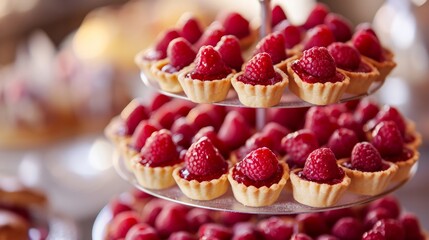 Heart-shaped tarts with raspberry filling generative ai - obrazy, fototapety, plakaty