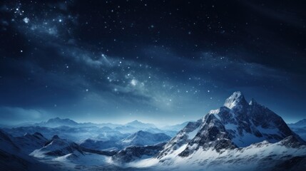 Snowy Mountain Wallpaper with Starry Sky AI Generated