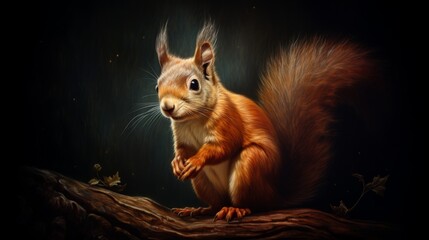 Squirrel Sitting on Tree Branch. Generative AI.