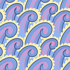 vector contemporary colorful wave lines asian style seamless pattern on light blue.