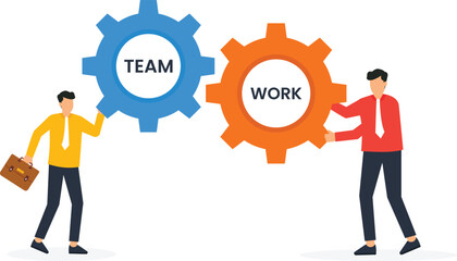 Team or organization office role or job position or skills to drive company, teamwork or collaboration for success, Business people working to rotate connected cogwheels gear concept,