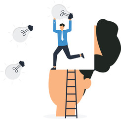 Uninspired or motivated after business failure, Burnout or exhausted from crisis, no new idea or inspiration, Businessman throwing old broken lightbulb ideas concept,
