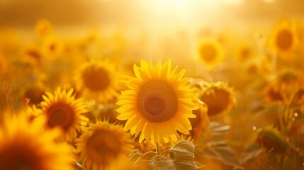 Obraz premium Sunflowers in a golden field, creating a bright and warm natural background generative ai