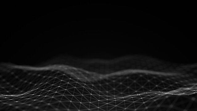 Abstract flowing smooth surface fractal waves background. Grid, mesh of dots.