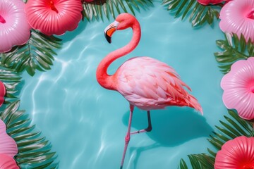 Summer Concept with Pink Flamingo Floats AI Generated