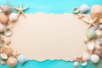 Summer Time Concept with Blank Greeting Card and Craft Paper on Colored Background AI Generated