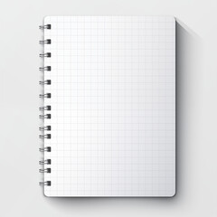 Mock-up d'un cahier à spirale et à petits carreaux posé sur un fond blanc. Maquette pour conception graphique, objet isolé sur fond blanc - obrazy, fototapety, plakaty