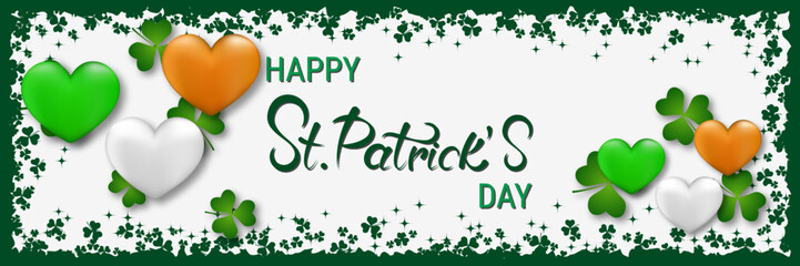 St.Patrick's Day vector banner template. White background with clover leaves and design elements