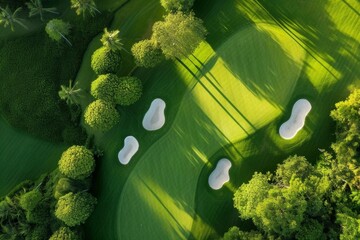 Fototapeta premium Aerial view of lush green golf course