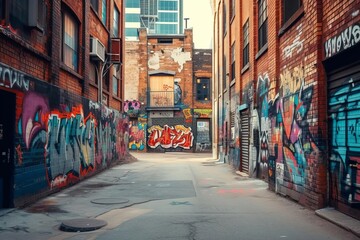 Artistic graffiti wall in urban alley
