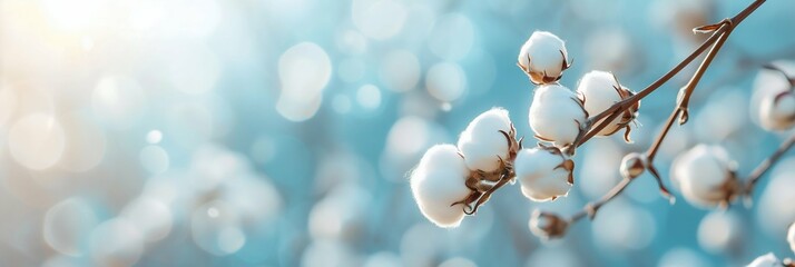 Cotton Branches on a Soft Blue Background. Generative ai