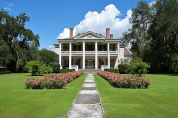 Historic plantation estate with antebellum architecture and gardens