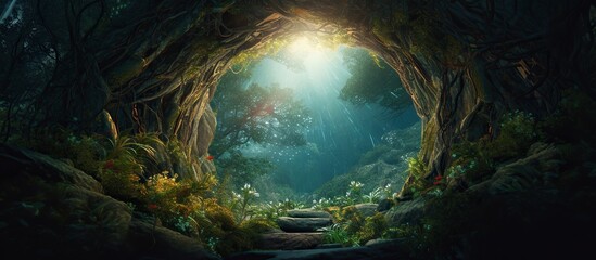 Fantasy magical forest with portal dimension