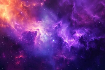 Amidst the vastness of the universe, a mesmerizing display of purple and magenta clouds swirl around a constellation of stars, creating a celestial masterpiece that awakens a sense of wonder and appr