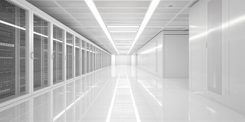 Clean and modern white data center server room