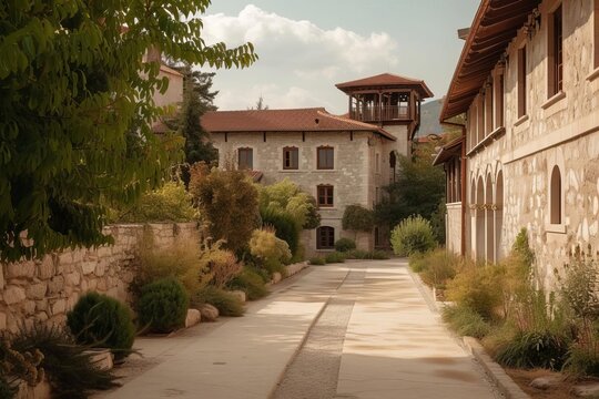 Serene monastery retreat with ancient architecture and spiritual workshops