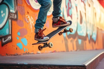 Urban skateboarding with graffiti art background