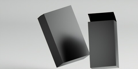 Black Unlocked and Locked Tall Boxes Floating Gracefully on a white Background. 3D Visualization. The mockup template for presenting your design ideas effectively