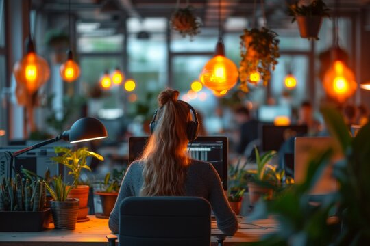 Smart Woman Seen From Behind Looking At Her Work