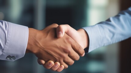 Close-up of two businessmen shaking hands with each other in office Generative AI