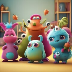 Fototapeta premium Cute and quirky monster characters engaged in various activities Playful and imaginative illustration for childrens products or character design2