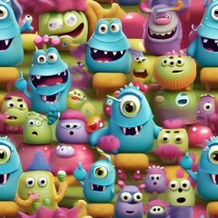 Fototapeta premium Cute and quirky monster characters engaged in various activities Playful and imaginative illustration for childrens products or character design1