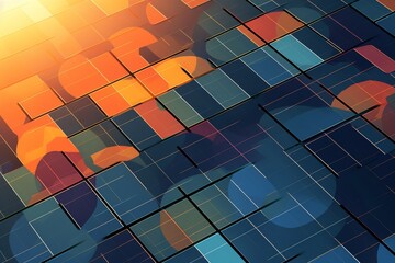 Graphic patterned background of repeating solar panel patterns, presenting a visually engaging and structured design that conveys an eco-conscious ethos