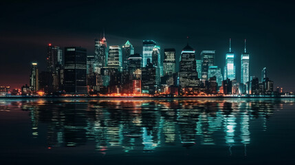 Fototapeta na wymiar Enchanting Urban Nightscape: A Captivating Blend of Lights, Architecture, and Skyline, generative AI