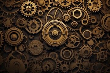 Graphic patterned background of repeating gears and pulleys, forming a visually dynamic and interconnected design that symbolizes the principles of physics