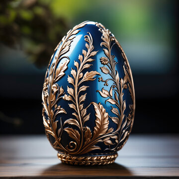 Blue and Gold Decorated  luxury  faberge Egg 