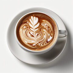 Top View of White Cup of Coffee and Latte Art AI Generated