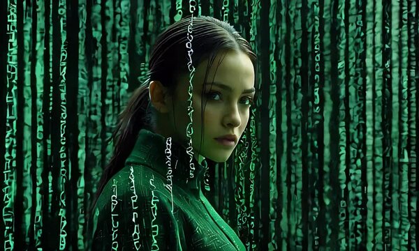 Digital Siren: Cascading Binary Creates a Woman's Form