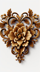 Elegant Wooden Carved Floral Ornament on White Background

