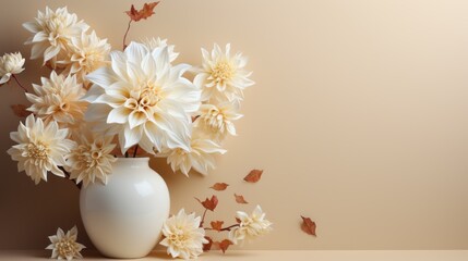 Golden Chrysanthemums in a Porcelain Vase AI Generated