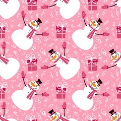Christmas cartoon ice seamless snowman pattern for wrapping paper and fabrics and linens and kids accessories