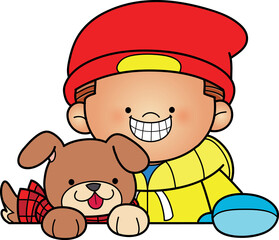 Boy and dog winter toppers clip art