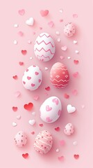 Fototapeta na wymiar decorated easter eggs, pink background