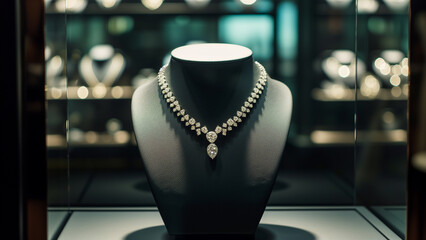 Glistening Elegance: A Minimalist Diamond Necklace on a Luxury Shelf