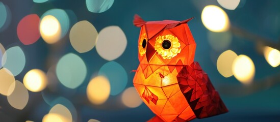 Create children's art with a lantern owl for St. Martin's Day. - obrazy, fototapety, plakaty