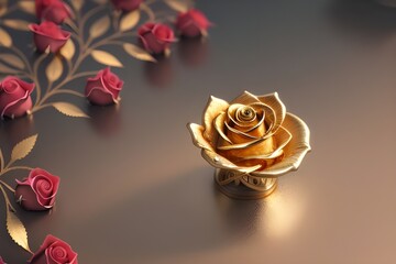 red roses and golden rose