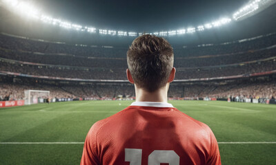 Back view soccer player in large football stadium - Powered by Adobe
