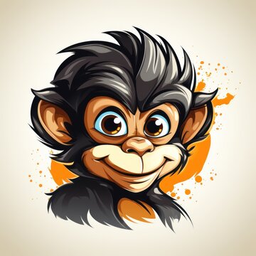 Attractive Monkey Logo on White Background AI Generated