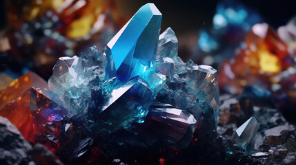 Close-up exploration of crystal majesty, portraying robust clusters in sparkling detail