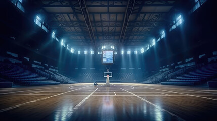An empty indoor basketball court - obrazy, fototapety, plakaty