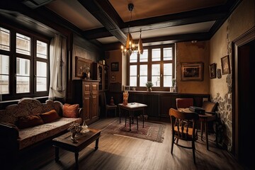 Comfortable Vintage Hotel Room, Generative AI Illustration