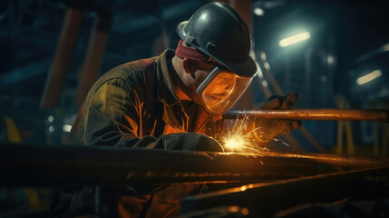 A special worker skilled in welding is repairing an offshore oil drilling pipeline