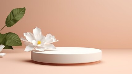 Obraz na płótnie Canvas 3d render of white podium and white flower on pastel background Generative AI