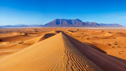 Fototapeta na wymiar Sand dunes, beautiful majestic desert landscape sand dunes in the Sahara Saharan Desert, mountains in the distance