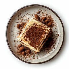 Delicious Tiramisu on Plate - Tempting Top View of Decadent Dessert