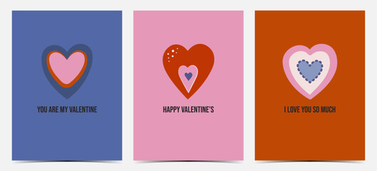 Set of vibrant Valentine's Day greeting cards, posters, templates, labels with colorful hearts	
